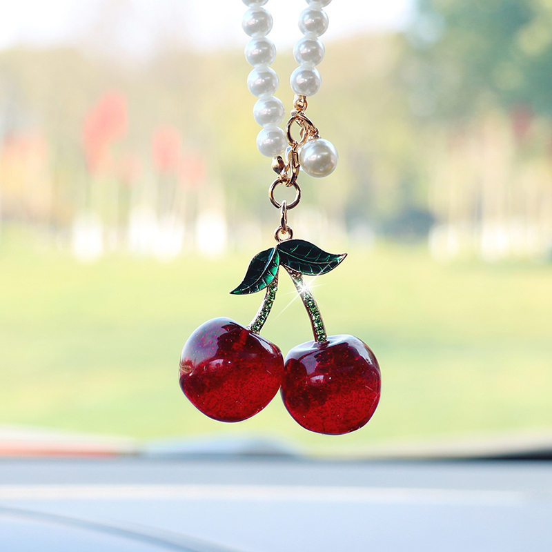 Car Accessories Mirror Hanging - ของตกแต่งภายในรถยนต์ลายเชอร์รี่สุดทันสมัย, จี้ผลไม้ไข่มุกที่สร้างสรรค์และประณีต, อุปกรณ์เสริม, กระจกมองหลังรถยนต์