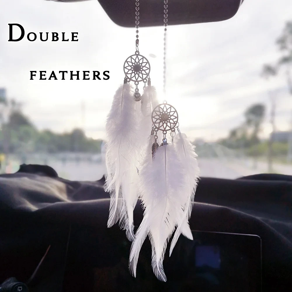 Car Accessories Mirror Hanging - 1/2 ชิ้น ดรีมแคชเชอร์ จี้แขวนในรถสำหรับสาวๆ พร้อมขนนกและกระจก ของตกแต่งบ้าน