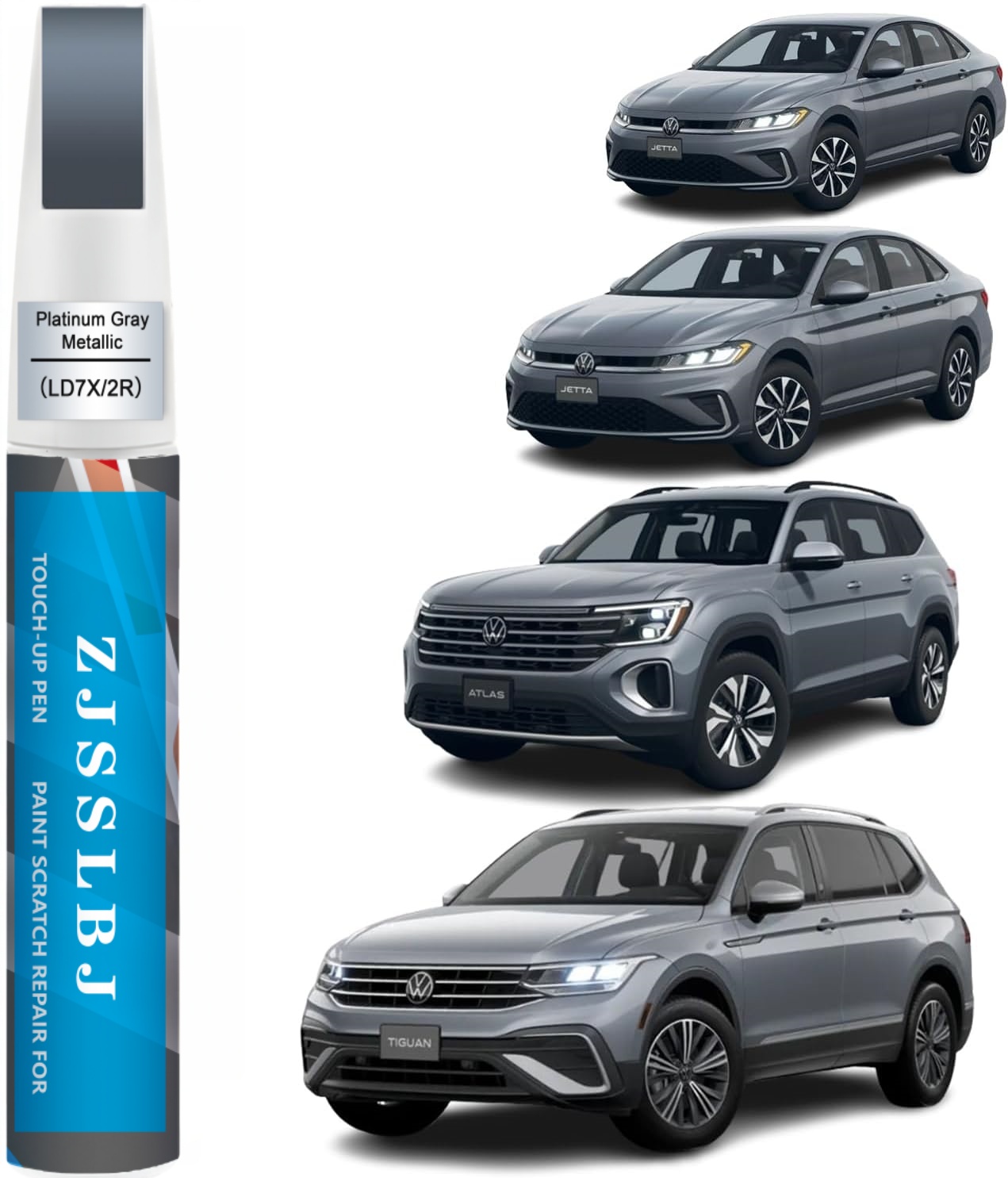 Car Scratch Remover Pen - สีแต้มรถยนต์ (สีเทาแพลตตินัมเมทัลลิก (LD7X/2R)) สำหรับรถยนต์โฟล์คสวาเกน ชุดซ่อมรอยขีดข่วนสีรถยนต์ โซลูชั่นซ่อมแซมที่รวดเร็วและง่ายดาย