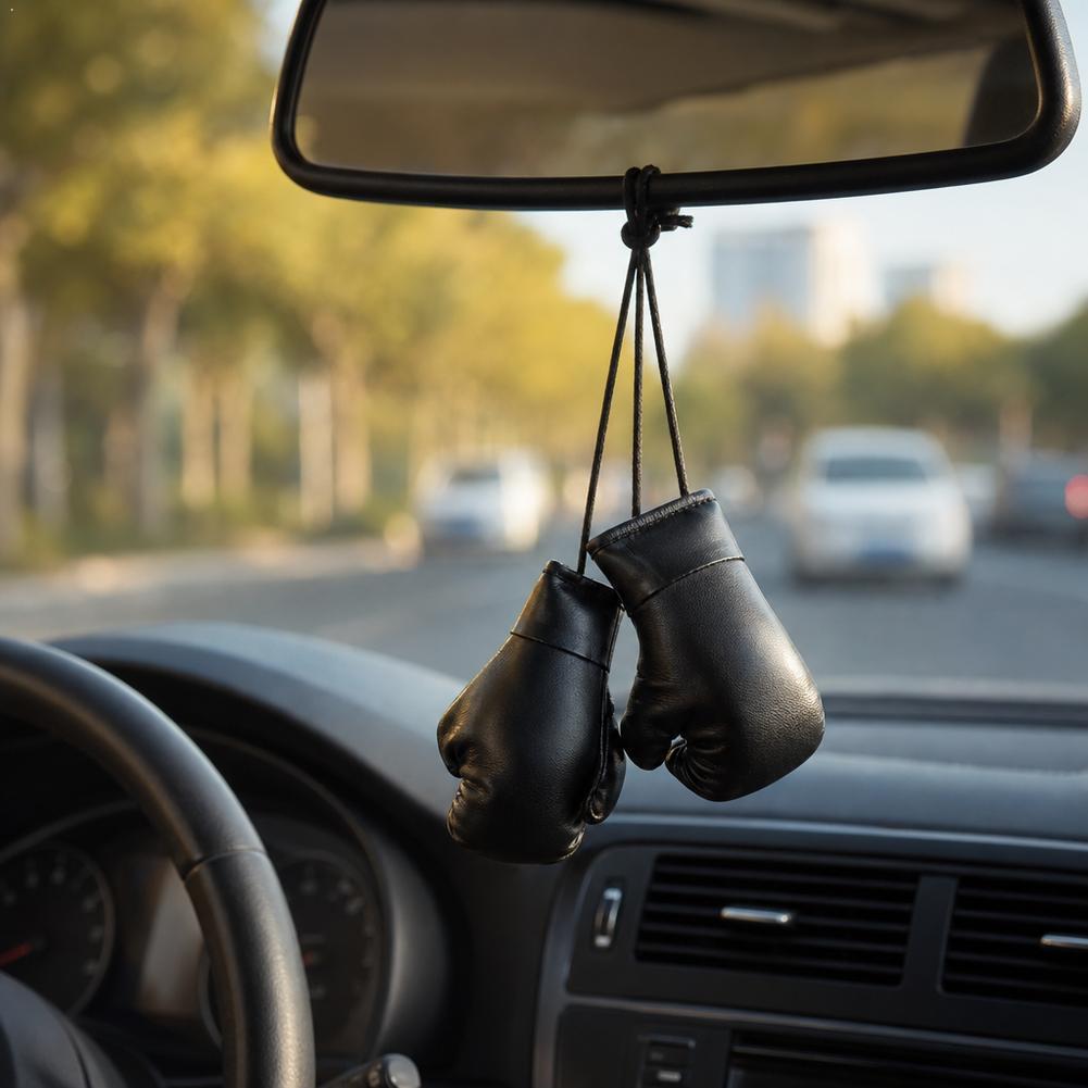 Car Accessories Mirror Hanging - 1 คู่ถุงมือชกมวยสำหรับรถยนต์ ของตกแต่งแขวนหนัง สำหรับกระจกมองหลังรถยนต์ อุปกรณ์ตกแต่งภายในรถยนต์ DIY