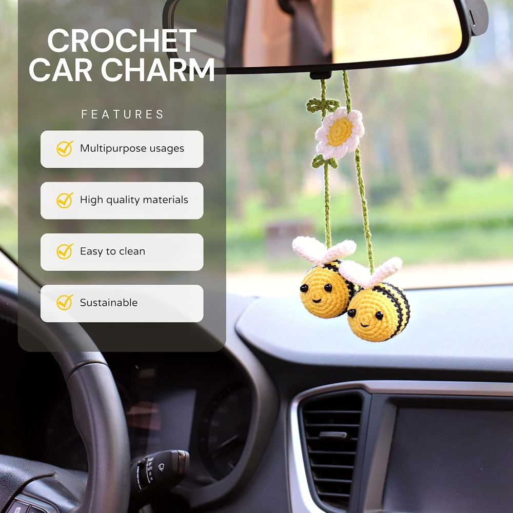 พวงกุญแจผึ้งถักโครเชต์น่ารักสำ - Car Accessories Mirror Hanging บทวิจารณ์และราคา
